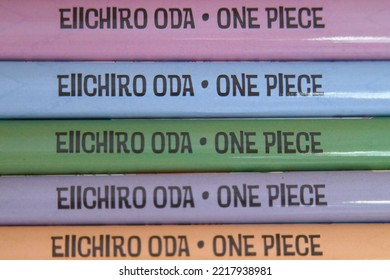 Valencia, Spain; October 23 2022: Detailof One Piece Manga Volumes