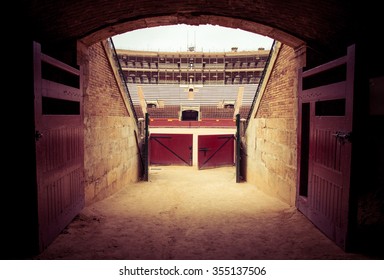 Valencia, Spain - October 24, 2015: Entrance of the Plaza del Toros, a bullfighting arena, that holds 10,500 people, on October 24,2015, in Valencia, Spain