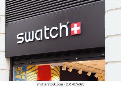 VALENCIA, SPAIN - OCTOBER 26, 2021: Swatch Is A Swiss Watchmaker Company Founded In 1983