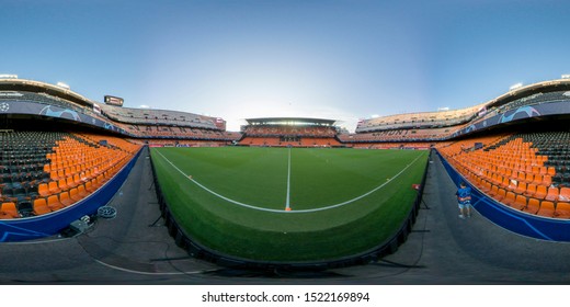 VALENCIA, SPAIN - OCTUBER 2: 360 view of stadium during UEFA Champions League match between Valencia CF and AFC Ajax at Mestalla Stadium on Octuber 2, 2019 in Valencia, Spain