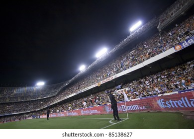 VALENCIA, SPAIN - SEPTEMBER 21:Stadium Panoramic View In The Spanish Soccer League Between Valencia C.F. Vs F.C. Barcelona - Mestalla Luis Casanova Stadium - Spain On September 21, 2011