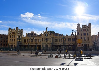 Valencian Central Train Station (Estació Del Nord) Of The City Of Valencia. Facade Building Of The North Railroad Station Of Modernist Style. December 16, 2021, Spain, Valencia.