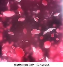 Valentine  Background With Falling Red Rose Petals On Black Bg