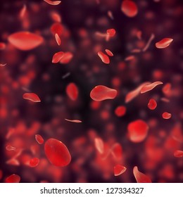 Valentine  Background With Falling Red Rose Petals On Black Bg