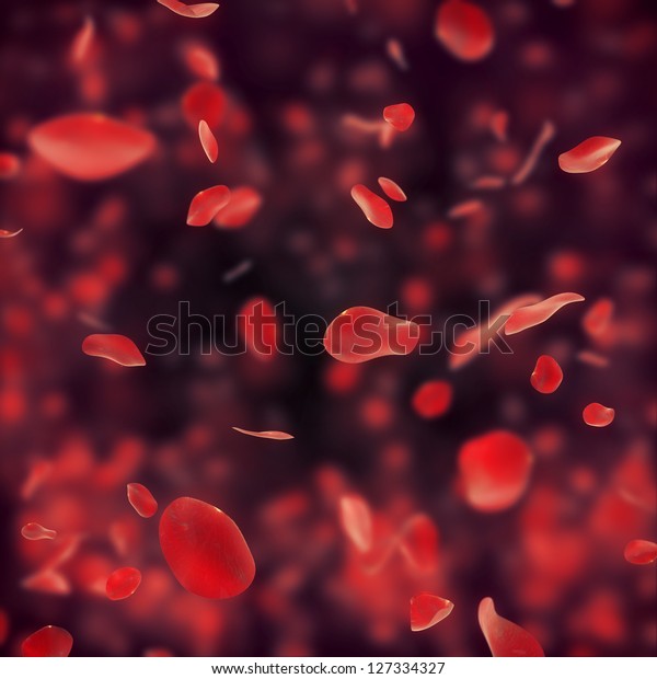 黒い背景に落ちる赤いバラの花びらを持つバレンタイン背景 の写真素材 今すぐ編集 127334327