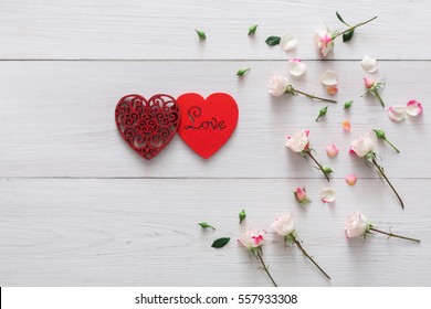 Valentine Background Scattered Pink Rose Flowers Stock Photo 557933308 ...