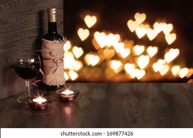 Valentine Background Of Wine And Candle