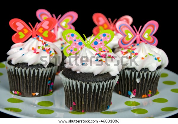 Valentine Butterfly Decorations Chocolate Cupcakes Stock Photo