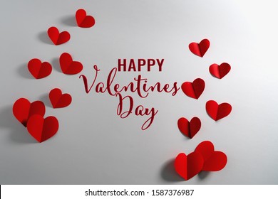 Valentine card with red heart on white background, abstract, flat lay, top view - Shutterstock ID 1587376987