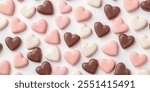 Valentine Day chocolate candy set heart shaped gift. Romantic love greeting present milk choco dessert macro photo background