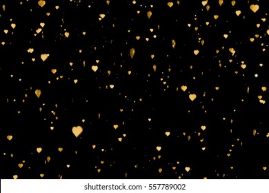 Valentine Day Gold Hearts Shape Rise Like Frizz Champagne Golden Bubbles Movement On Black Background With Alpha Channel Matte, Holiday Festive Valentine Day Love Concept