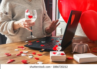 Valentine Day Online Holiday Remote Celebration Lockdown Coronavirus Quarantine Covid 19 New Normal, Social Distance, Remote Communication, Stay Home Vocation, Valentine's Day Party Online Virtual