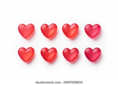 Valentine Day rose pink heart shape gift. Romantic love greeting present gummy candy rows macro photo on white background - Powered by Shutterstock