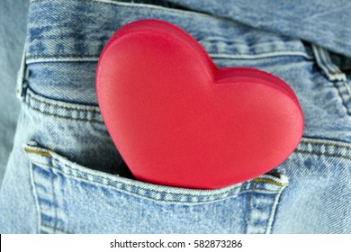 Valentine Heart In Faded Blue Jeans Back Pocket.