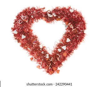 Valentine Wreath With Cut Out Hearts And Tinsel Isolated On White 