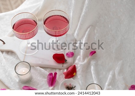 Valentines Cocktails in Coupe Glasses with Gold Rim
