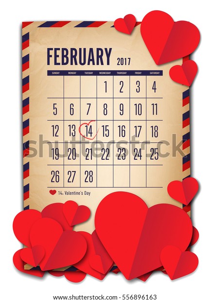 Valentines Concept February Calendar 2017 Old Stock Photo (Edit Now ...