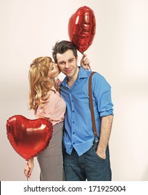 Valentines Couple With Heart Balloons