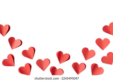 Valentine's day background with red and pink hearts like balloons on white background, flat lay, clipping path. - Shutterstock ID 2245495047