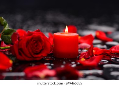 Valentines Day background-red rose with red candle 