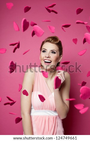 Similar – Image, Stock Photo Blond woman in pink pajamas relaxing on bed