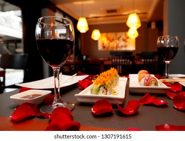 Valentines day celebration, japanese sushi dinner