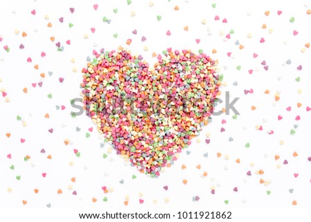 Valentine's Day composition. Flat lay, top view of multicolored, colorful hearts pattern. 