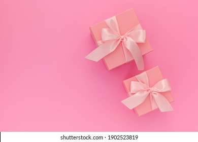 Valentines Day Composition: Two Pink Gift Boxes With Ribbon