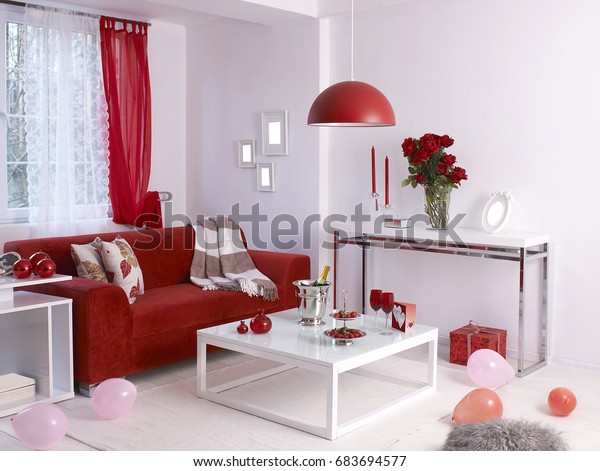 Valentines Day Concept Decoration Red Sofa Stock Photo Edit Now