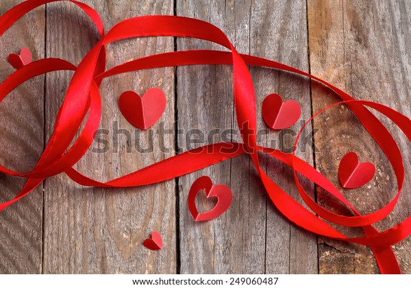 Valentines Day Decorations On Wooden Background Stock Photo