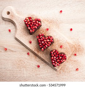 Valentines Day Dessert Idea - Heart Shaped Chocolate Cake, Blank Space For Text, Top View. Love Concept