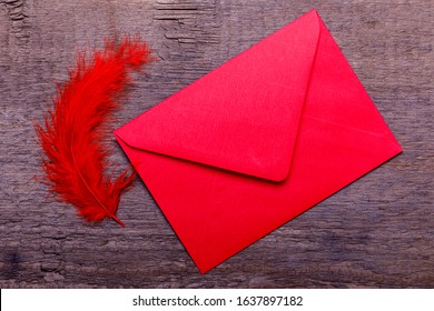 Valentines Day Envelope Mail, Red Heart. Valentine Letter Card, Wedding Love Concept in colorful letters envelopes. Gold seal with hearts valentine envelopes. Vintage white wood background. - Powered by Shutterstock