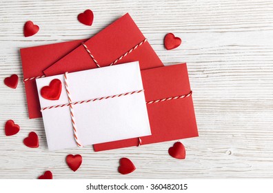 Valentines Day Envelope Mail,  Red Heart Tied Rope. Valentine Letter Card, Wedding Love Concept