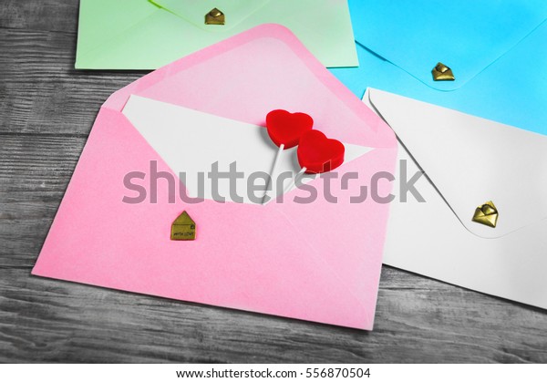 Valentines Day Envelope Mail Red Heart Stock Photo Edit Now 556870504