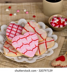 Valentines Day Heart Shaped Cookies. Selective Focus.