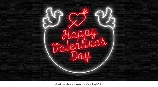 Valentines Day neon set. Happy Valentines Day light glowing lettering sign. - Powered by Shutterstock