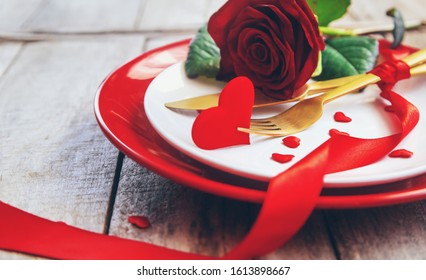 Valentine's Day Romantic Dinner Congratulation. Selective Focus. Holiday.