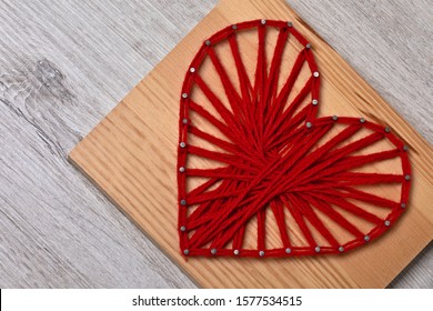 Valentine's Day String Art Red Heart Framed Photo Close-up. This File Is Cut Out, Cleaned And Retouched.