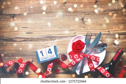 Valentines Day Table Place Setting. Holidays Background