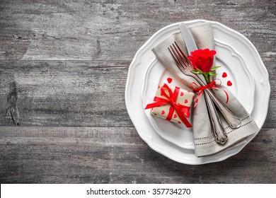 Valentines Day Table Place Setting. Holidays Background