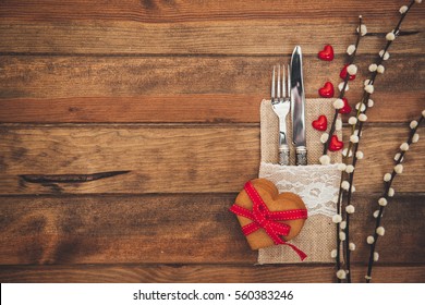 Valentines Day Table Place Setting. Holidays Background