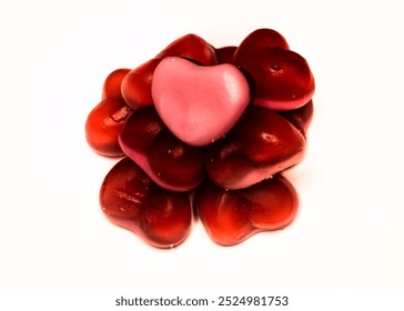 Valentines day wallpaper, jelly hearts on a white background, girlfriend or boyfriend day, love, red hearts, special occasion, sweets, heart candy, romantic gift - Powered by Shutterstock