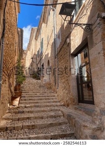 Similar – Image, Stock Photo Street with stone houses in the medieval village of Ainsa in the pyrenees, Aragon, Spain