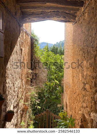 Similar – Image, Stock Photo Street with stone houses in the medieval village of Ainsa in the pyrenees, Aragon, Spain