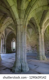 Valle Crucis Abbey Inside The Chapter House Founded In 1201 As A Cistercian Monastery And Closed In 1537. The Ruins Are A Prominent Landmark In The Vale Of Llangollen North Wales