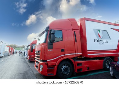 Vallelunga, Italy 5 December 2020, Aci Racing Weekend. Racing Team Trucks Aligned In Circuit Paddock