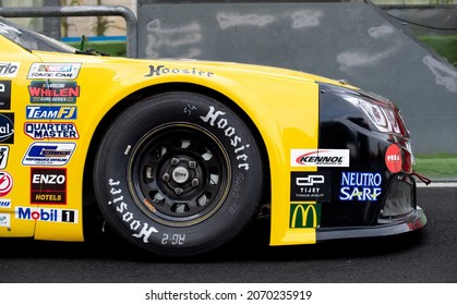 Vallelunga, Italy, October 31 2021. American Festival Of Rome. Hoosier Racing Tire Detail On Nascar Race Car Front