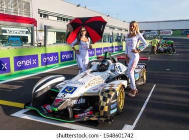 Vallelunga, Italy September 14 2019.  Beautiful Girls And Racing Car On Circuit Starting Grid