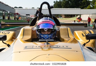 Vallelunga, Italy September 15 2019.  Portrait Of Racing Car Driver Ready For The Race Sitting In Car Cockpit