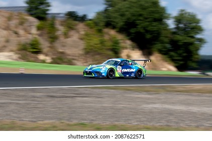 Vallelunga, Italy September 18th 2021 Aci Racing Weekend. Porsche Carrera Race Car Speed On Asphalt Circuit Racetrack Blurred Background